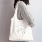 Flower Print Canvas Tote Bag Flower - White - One Size