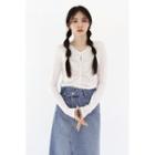 Slit Shirred Textured T-shirt Ivory - One Size