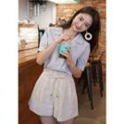 Notched-collar Puff-sleeve Plaid Blouse