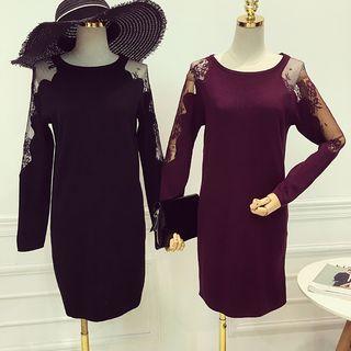 Lace Trim Long Sleeve Knit Dress
