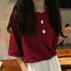 Button Elbow-sleeve Top