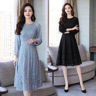 Chiffon Panel Lace A-line Dress