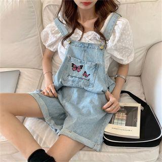 Butterfly Embroidery Denim Jumper Shorts
