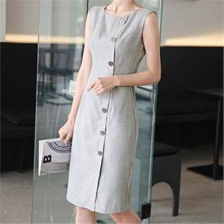 Sleeveless Button-front Sheath Dress