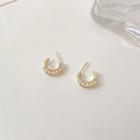 Faux Pearl Alloy Open Hoop Earring 1 Pair - 01 - Silver Stud - Gold - One Size