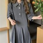 Short-sleeve Pleated Dress Gray - One Size