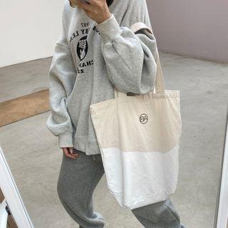 Color-block Printed Letter Tote Bag
