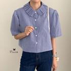 Gingham Short-sleeve Blouse As Shown In Figure - One Size
