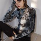 Tie-dyed Printed Turtle-neck Long-sleeve T-shirt