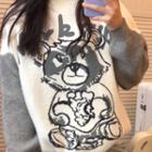 Bear Patterned Sweater White & Gray - One Size