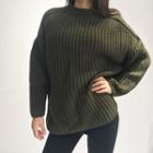 Loose-fit Plain Open-knit Top Army Green - One Size
