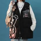 Bear Print Padded Zip Vest