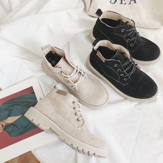 Faux Suede Lace-up Platform Ankle Boots