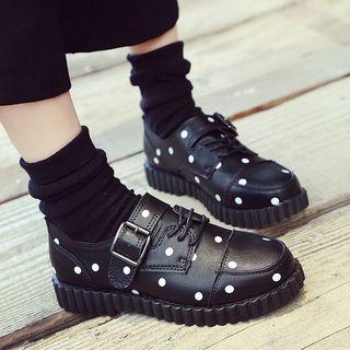 Dotted Buckled Lace Up Shoes