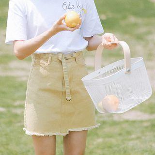 Fray Hem Plain Denim Skirt