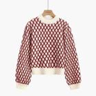 Round Neck Argyle Sweater Red - One Size