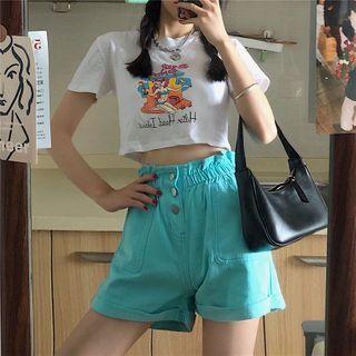 Short-sleeve Rabbit Print Cropped T-shirt / Wide Leg Shorts
