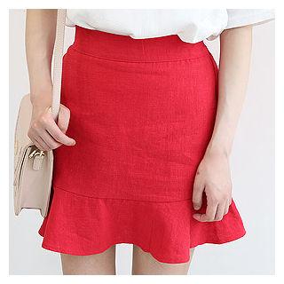 Ruffle-hem Linen Mini A-line Skirt