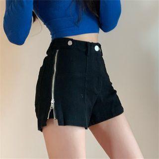 Zip-accent High-waist Hot Pants