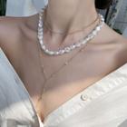 Faux Pearl Layered Choker Necklace White & Gold - One Size