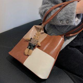 Color Block Faux Leather Shoulder Bag / Bag Charm / Set