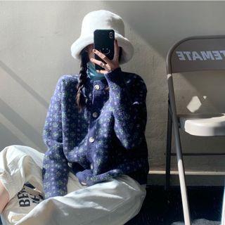 Turtleneck Long-sleeve Top / Patterned Cardigan