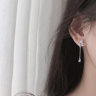 925 Sterling Silver Rhinestone Leaf Dangle Earring 1 Pair - 925 Silver - Silver - One Size