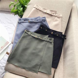 Asymmetrical Mini A-line Skirt With Belt
