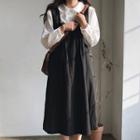 Long-sleeve Plain Blouse / Midi Pinafore Dress