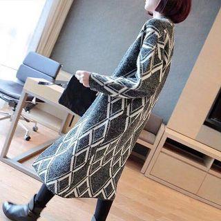 Argyle Open-front Long Cardigan