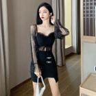 Long-sleeve Sequined Cut-out Mini Sheath Dress
