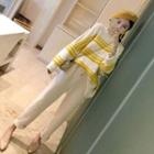 Striped Sweater / Cropped Straight Cut Pants / Set