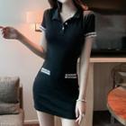 Short-sleeve Frill Trim Mini Polo Shirt Dress