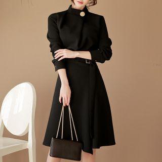 Belted-long-sleeve T-shirt Dress