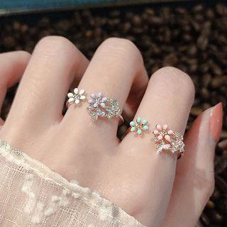 Alloy Flower Open Ring Purple Floral - Silver - One Size