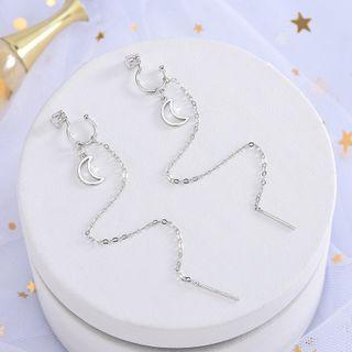 Moon Chain Drop Earring Es1054 - 1 Pair - Silver - One Size