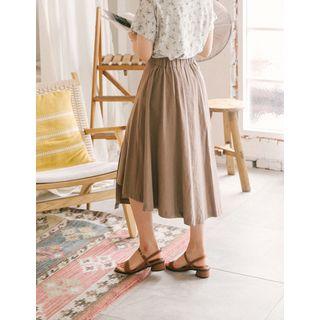 Asymmetric Linen Blend Long Flare Skirt
