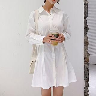 Long-sleeve A-line Pkain Shirt Dress