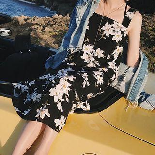 Flower Print Sleeveless Midi Chiffon Dress