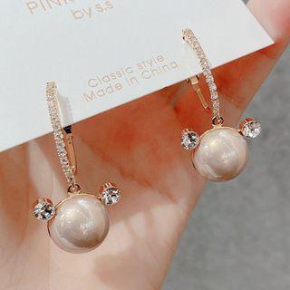 Rhinestone Faux Pearl Dangle Earring 1 Pr - Gold & White - One Size