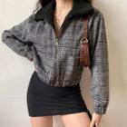 Shearling-collar Plaid Lapel Jacket