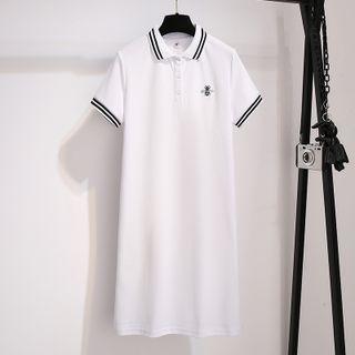 Short-sleeve Bee Embroidered A-line Polo Dress