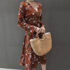 Surplice-wrap Floral-pattern Midi Dress