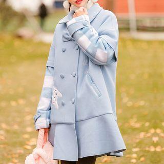 Plaid Panel Double-breasted A-line Coat