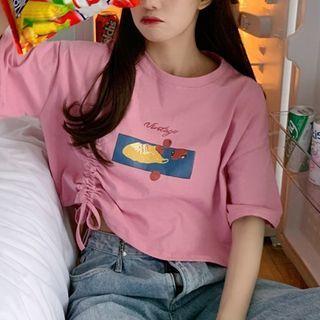 Drawstring Printed Crop Tee