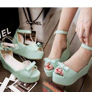 Bow Accent Ankle Strap Platform Sandals