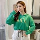 Long-sleeve Lettering Drawstring Waist Cropped Pullover