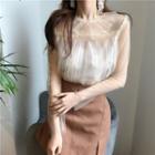 Long-sleeve Ruffle Trim Mesh Top