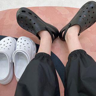 Perforated Wedge Sandals With Detachable Fleece Panel