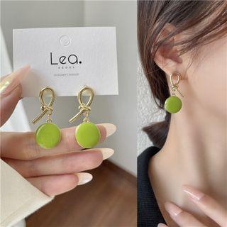 Knot Alloy Dangle Earring 1 Pair - Ear Studs - Gold & Green - One Size